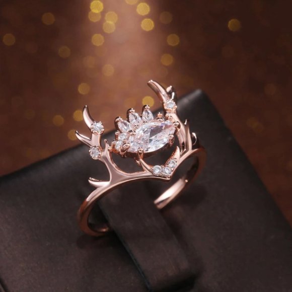 Luxurious Copper Elk Antler + Cubic Zirconia Ring - Picture 3 of 6